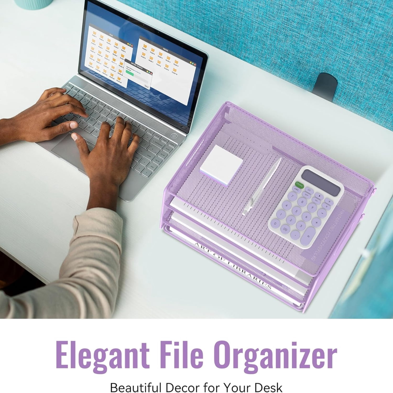 INTIGE 3-Tier File Organizer with Handles, Mesh Desktop Storage Cabinet, Suitable for Home and Office