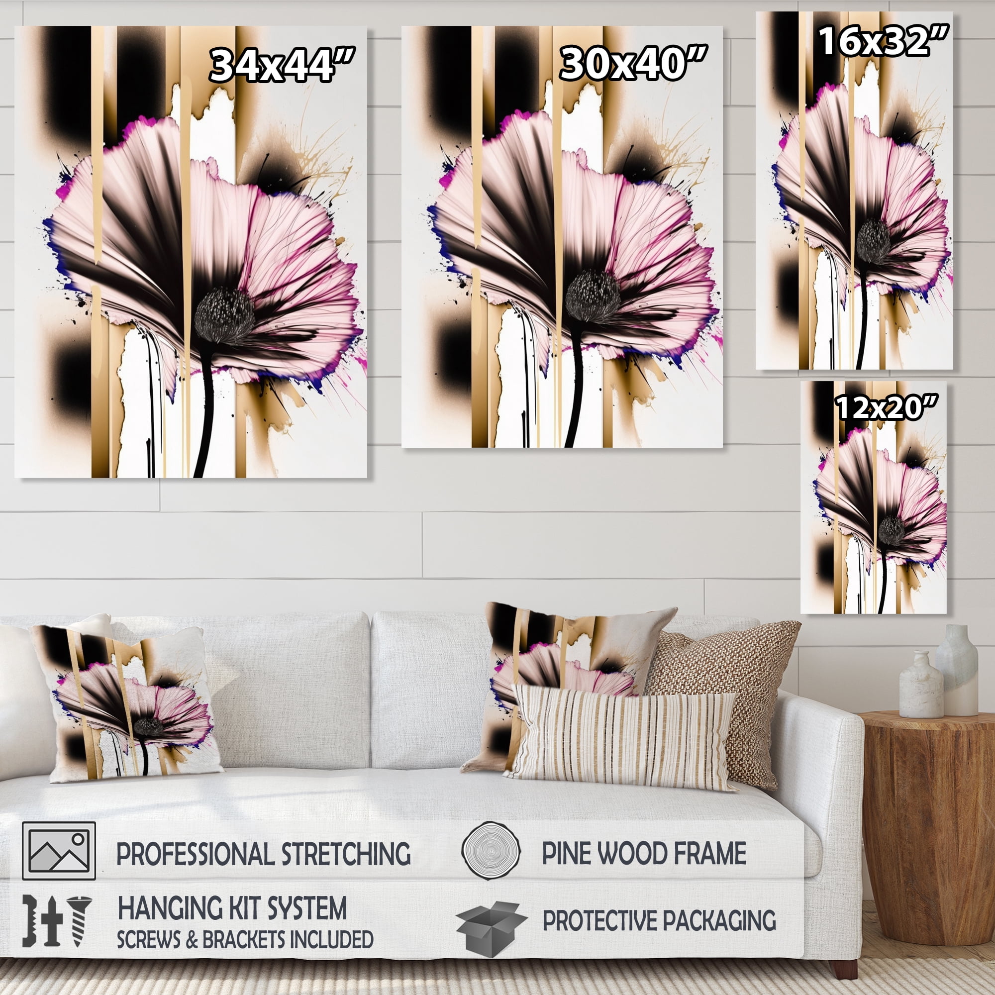 Designart Pink Gerbera Flower On Abstract Fusion II Canvas Wall Art