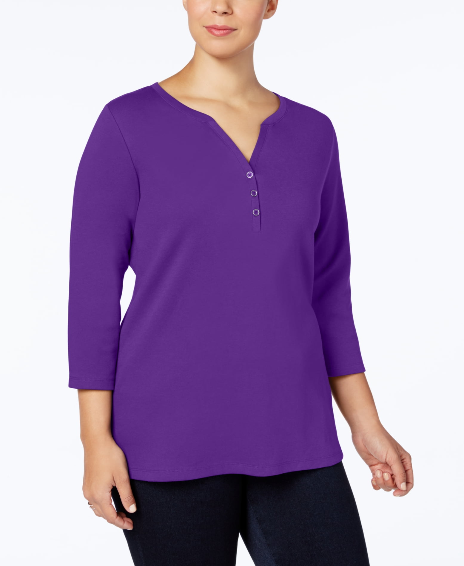 Karen Scott Cotton Henley Top Plus 2X