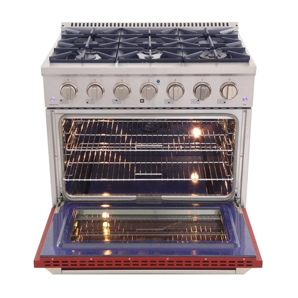 Pemberly Row 36" 5.2 cu. ft Dual Fuel Range Propane Gas Sealed Burners in Red