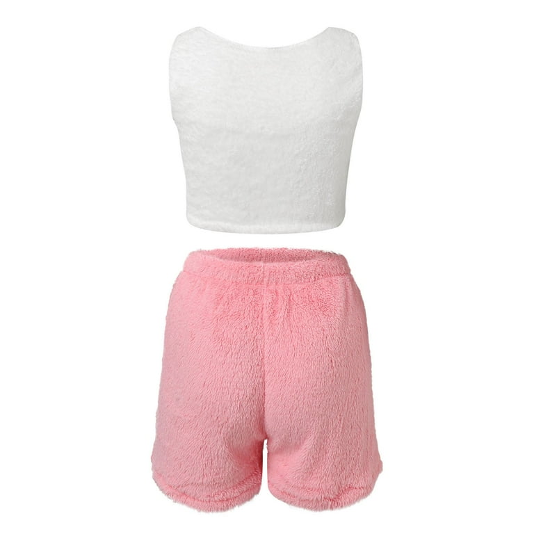 Womens Pajamas Three Piece Vest Shorts Jacket Plush Pajamas Three