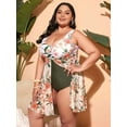 thumbnail image 3 of Women'S Plus Size U Neck Printed Tummy Control Side Split Swim Dress 2025 Summer Tankini Swimsuits White Flowers XXXL, 3 of 6