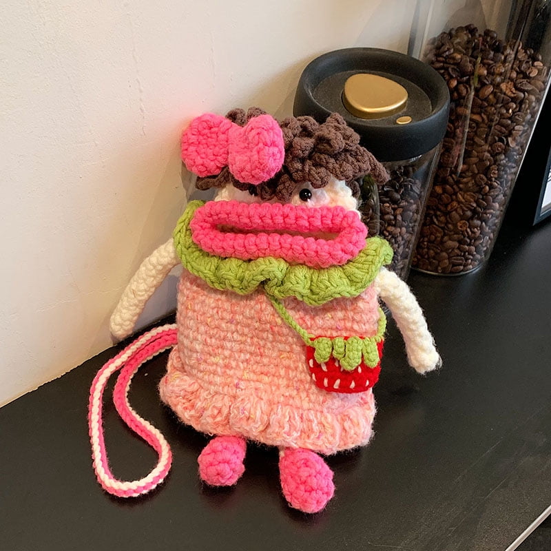 Baguery Handmade Crochet Phone Crossbody Bag for Women - Mini Knitted Cute Cell Phone Purse with Long Strap