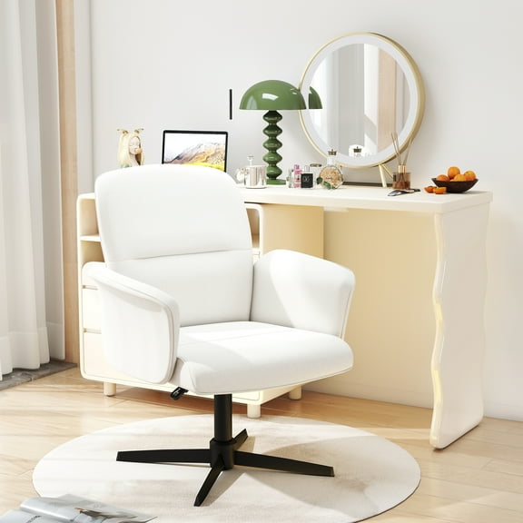 Homy Casa Swivel Vanity Chair with Arms, Adjustable Height, Upholstered Makeup Desk Chair, Beige
