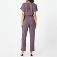 thumbnail image 5 of Huankd Womens Summer Casual Short Sleeve Pants Suit Beach Vacation Romper Belted Dressy Wedding Guest Jumpsuit Jumper Purple 2XL, 5 of 5