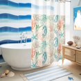 thumbnail image 5 of No Hook Shower Curtain, Teal Red Coastal Shower Curtains for Bathroom with See Through Top Window, Nautical Seahorse Beach Coral Starfish Retro Waterproof Bath Curtain Stand Up Stall 36"x72", 5 of 9