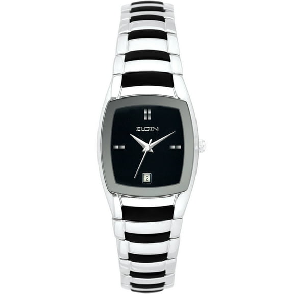 Women's Silver-Tone Black Sunray Dial Rubber Integrated Bracelet Watch