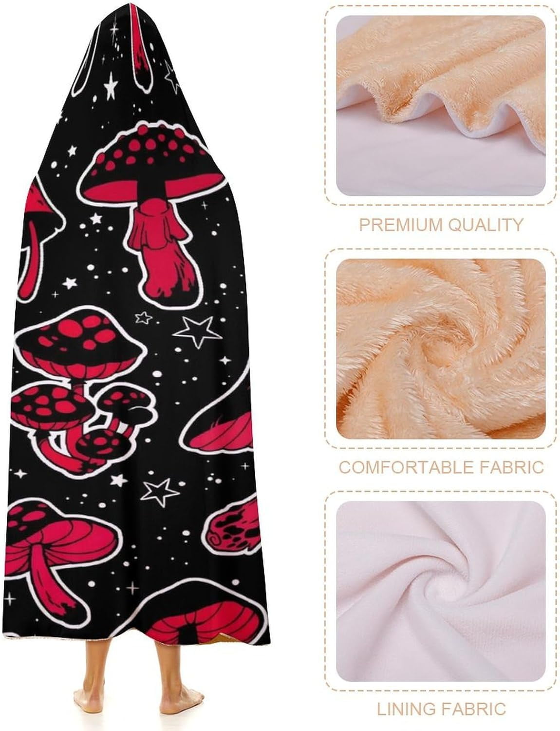 Mushroom Hooded Blanket Mushrooms Gifts for Women Mushrooms Wearable Blanket Hoodies Blankets for Bed Room Decorative