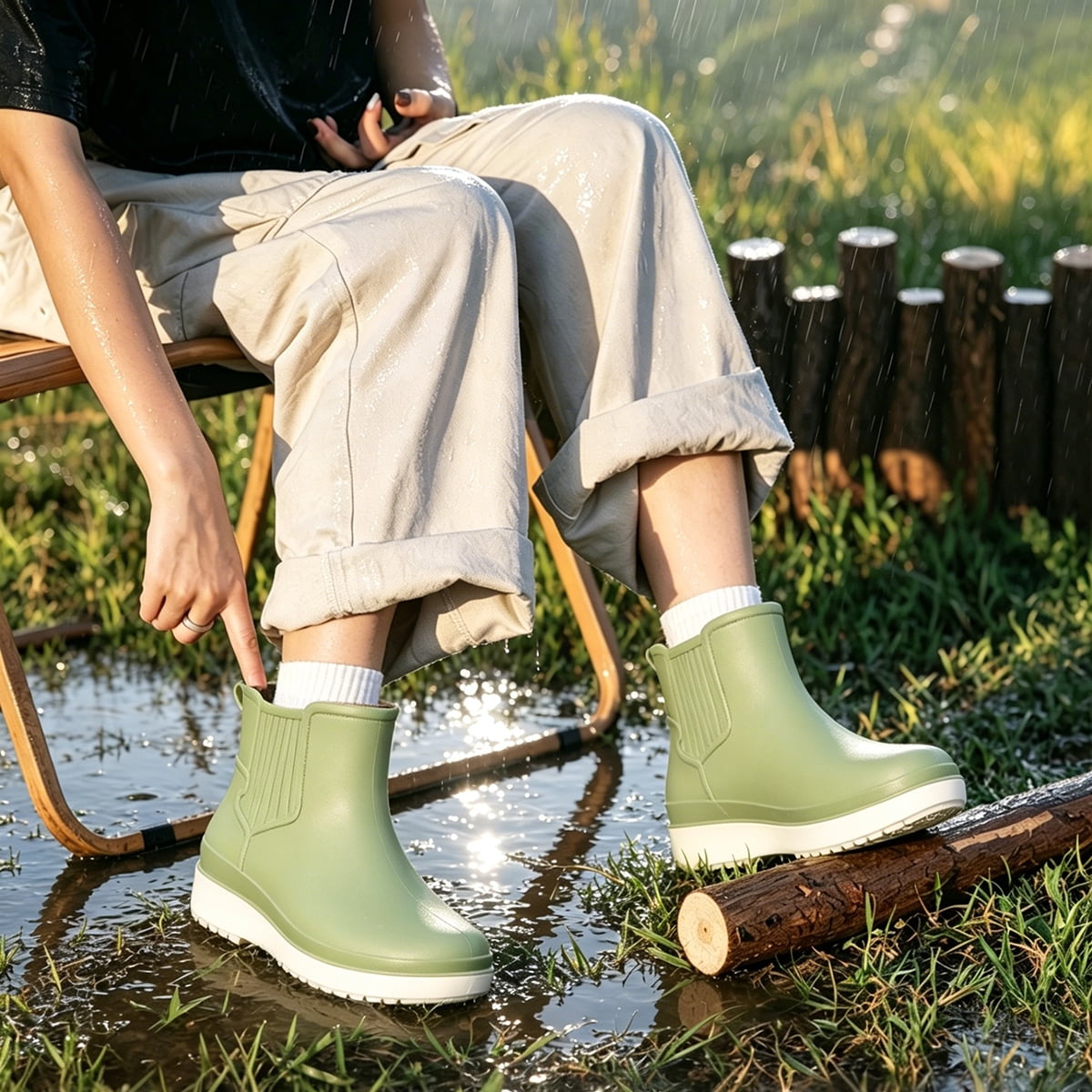 AUXDIQ Rain Boots Women Short Ankle Waterproof Rain Shoes Outdoor Garden Shoes