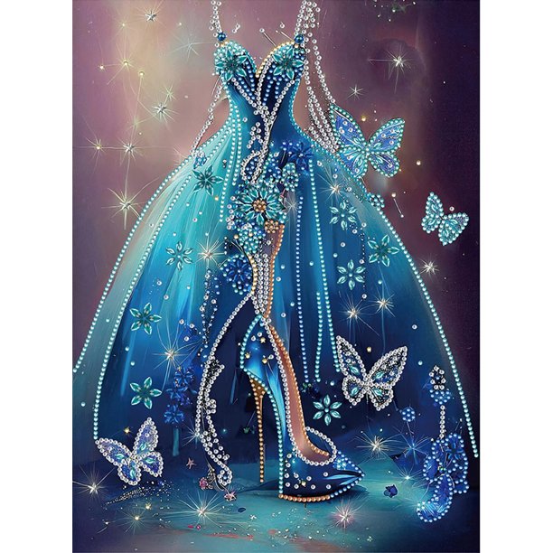 (XD107) Vestido Novia Azul Diamante Parcial Serie Abstracta Resina Forma Especial 30*40CM