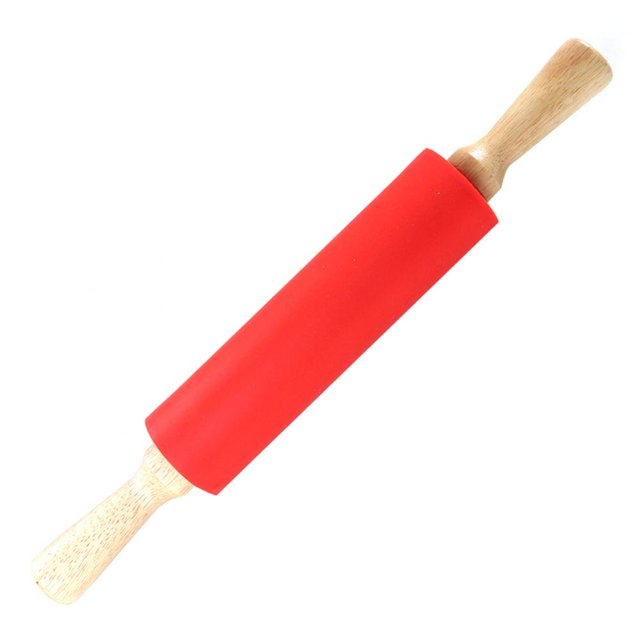 Rodillo de Silicona Giratorio con Mango de Madera, para repostería, Rojo, 1 Cocina Fugacal NO