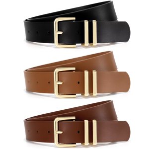 JASGOOD 3 Pack Women Leather Belts with Gold Buckle