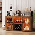 thumbnail image 3 of Bingirl Wine Bar Cabinet With LED Light, Industry Coffee Bar Cabinet With Wine Rack, Glass Holder, And Power Outlets, Kitchen Sideboard Buffet Cabinet For Living Room Dining Room,Brown, 3 of 8