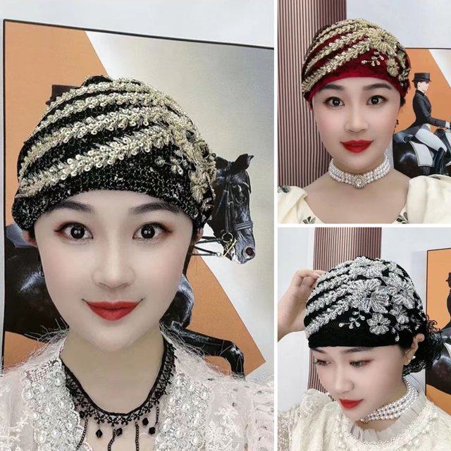 Turbante Skymirror para mujer, gorro con lentejuelas, bordado a juego, ligero, para cubrir el cabello, gorro para mujer, gorro de uso diario