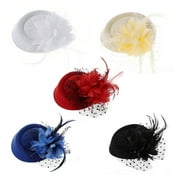 Fascinator Hats for Women Pillbox Cap with Flower Feather Mesh Veil and Hair Clip Cocktail Tea Party Headwear Headdress