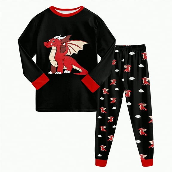 UAYOTSE Boys Pajamas 2 Pieces Pajama Set for Boy Dinosuar Long Set Sleepwear Soft & Cute for Kids(5-6 Years,Z101-Black)