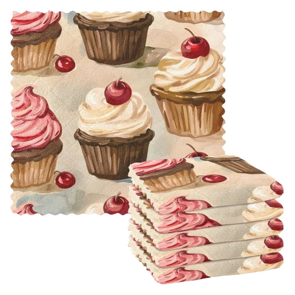 6 Pieces of Kitchen Towels 11x11Inch Kitchen Dish Cloths Kitchen Dish Towels Reuseable Cleaning Cloths Yellow Cupcake