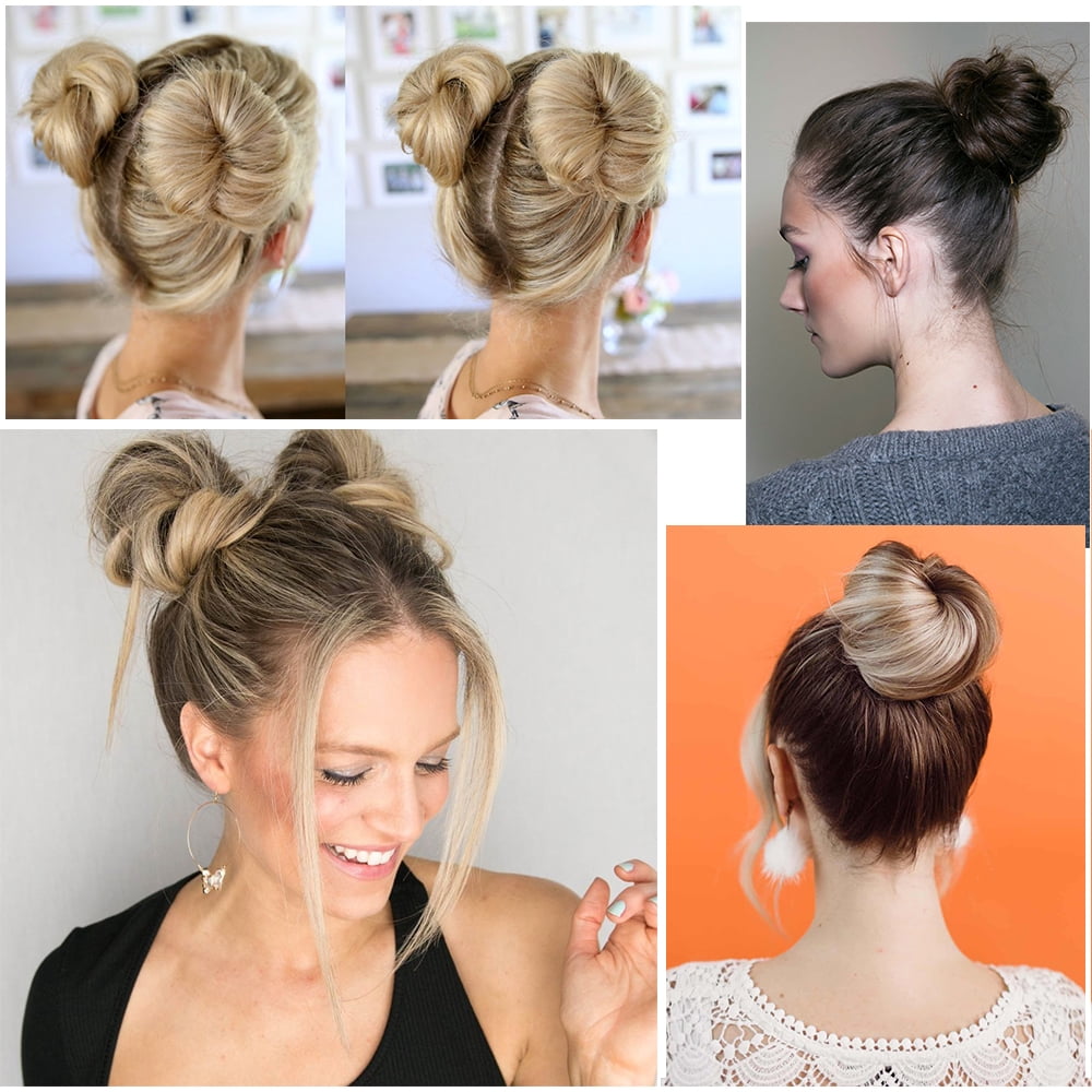 4inch Natural  Black 100% Human Hair Bun Straight Scrunchies Elegant Donut Chignon With Elastic Rubber Band Scrunchy Hairpiece
