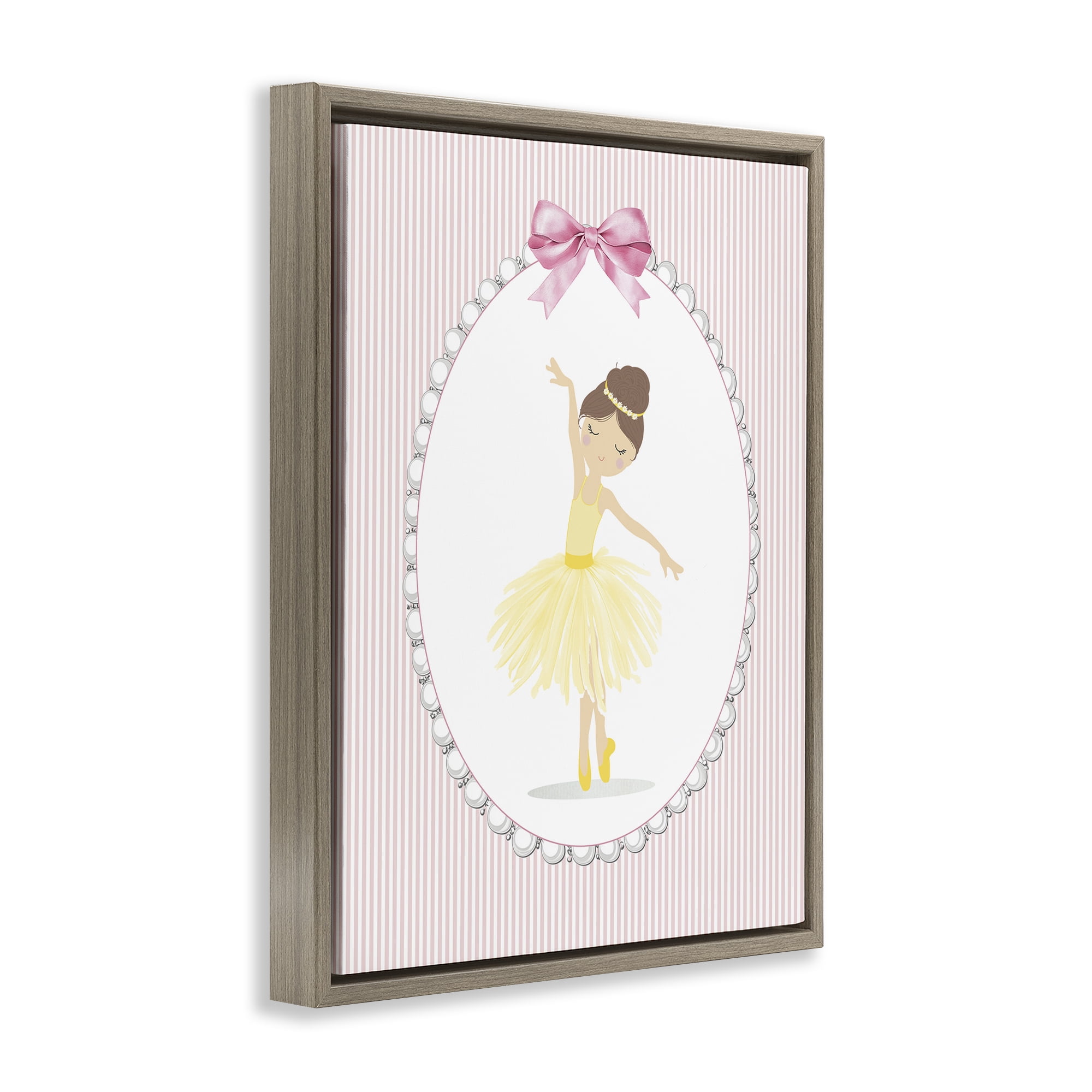 Stupell Industries Dainty Dance on Stripes Brown Framed Floater Canvas Wall Art, design by Christine Simpson Art