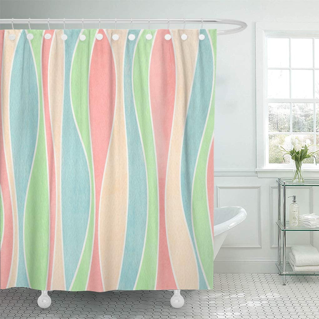 KSADK Colorful Watercolor Blue Light Pink Beige and Mint Green Striped Curved Line Pattern