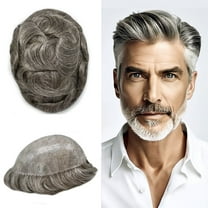 Mens Hairpiece LYRICAL HAIR Human Hair Replacement System Durable Thin Skin PU Injected Toupee Hair Wigs for Men