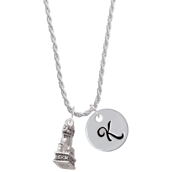 Delight Jewelry Silvertone Fu Dog Silvertone Script Initial Disc - K - Charm Necklace, 20"+3"