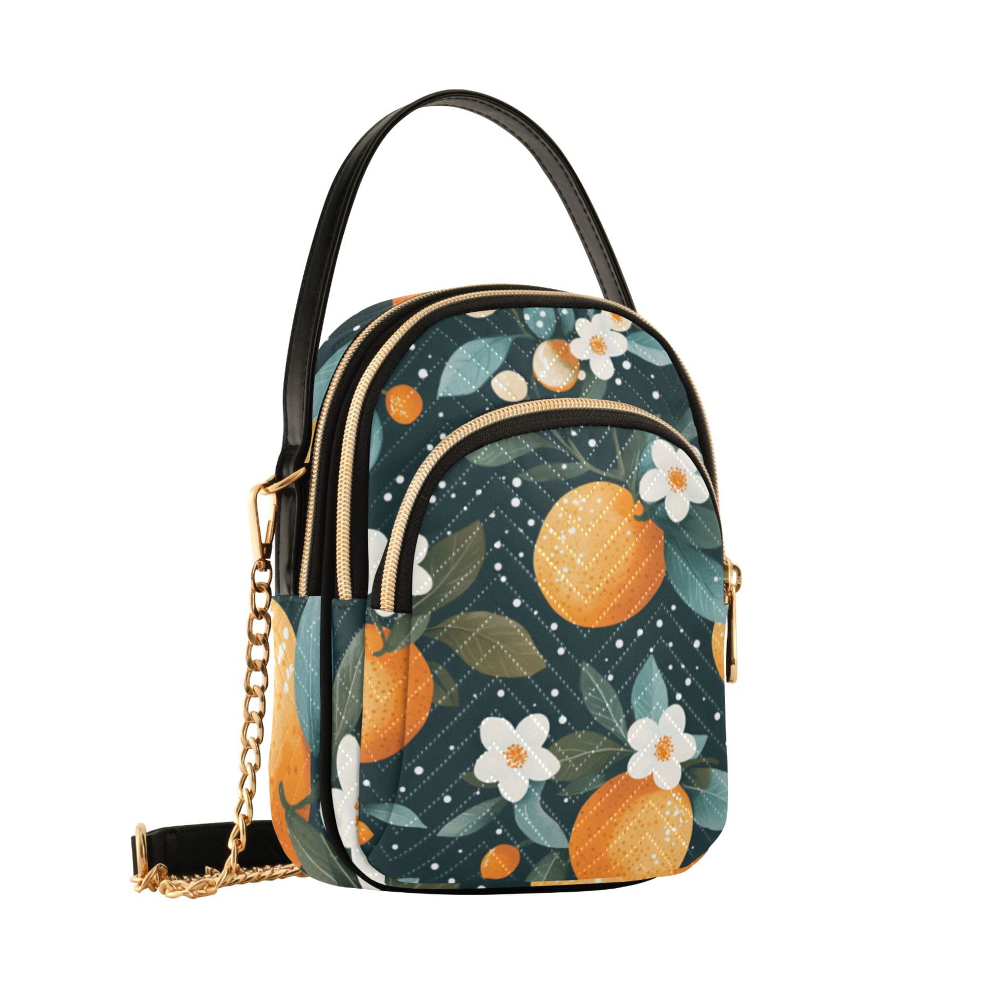 FORMRS Crossbody Bag for Women Quilted Travel Shoulder Cell Phone Purse with Chain Strap Handbag, Green Oranges