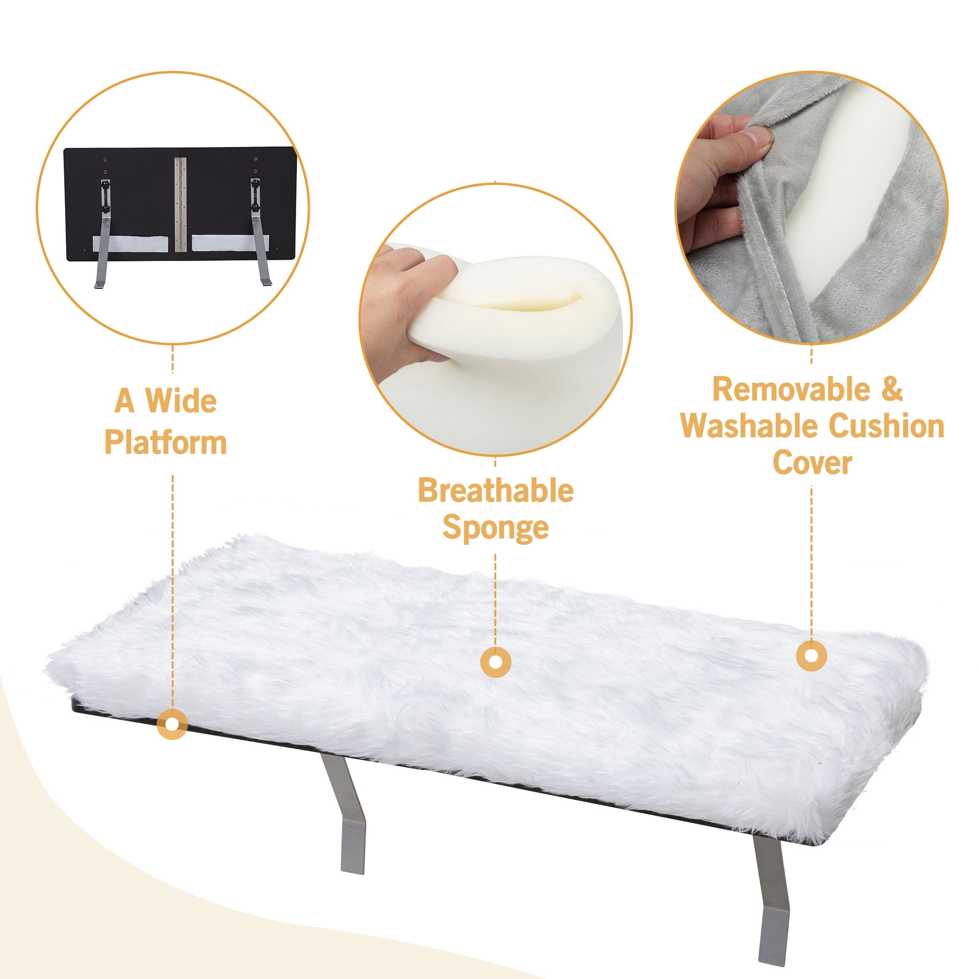 Coziwow Cat Perch Cat Hammock Window Seat, Padded Cat Wall Bed for Sunbathing, Napping Climbing, Max 44lbs, White