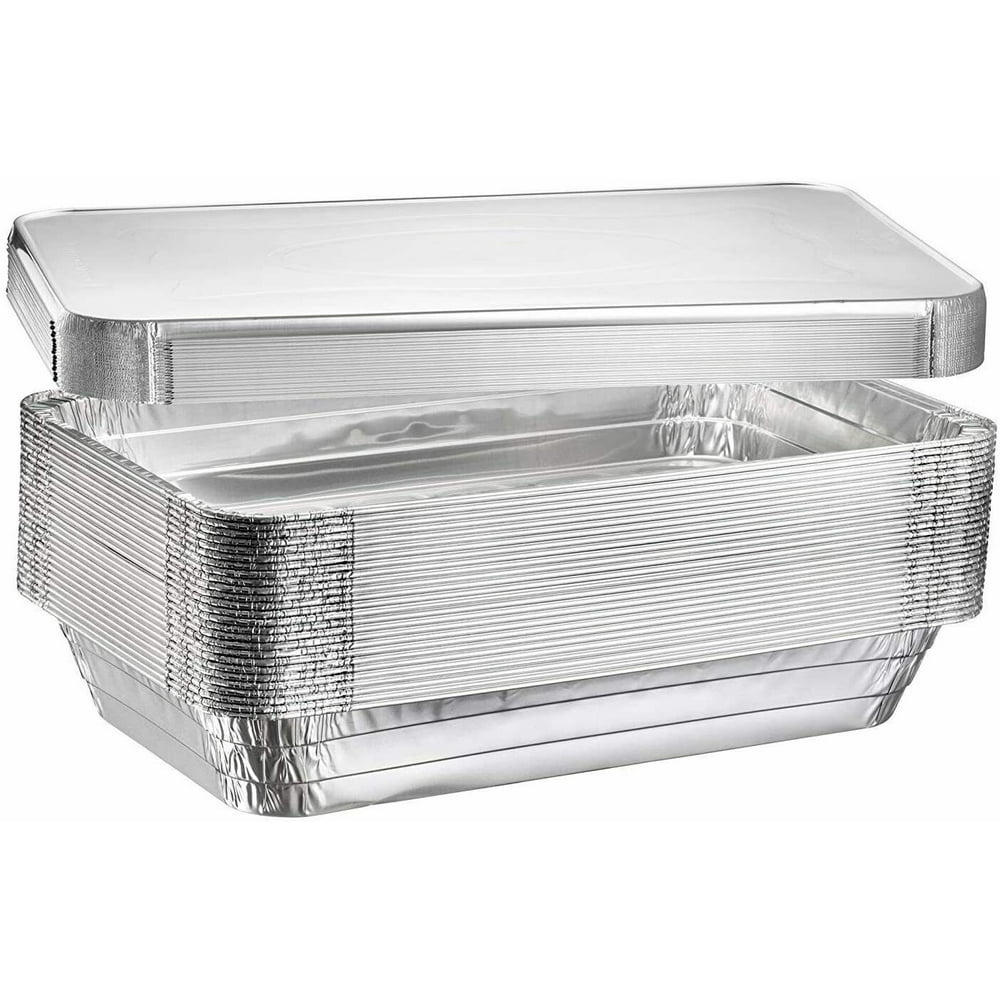10 Pack Full Size Medium Deep Disposable Aluminum Pan with Aluminum Lid
