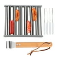 thumbnail image 2 of Hyasfey Support à Rouleaux pour Hot-Dogs avec Poignée en Bois Support à Rouleaux pour Saucisses Barbecue Cuisson Uniforme Outil de Cuisson Extérieur 5 Capacités, 2 of 8