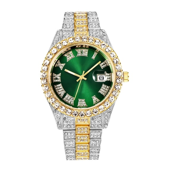 Yatlte Luxury Men Hip Hop Watch with Roman Scale Calendar Diamond Wrist Watch Stainless Steel Watches