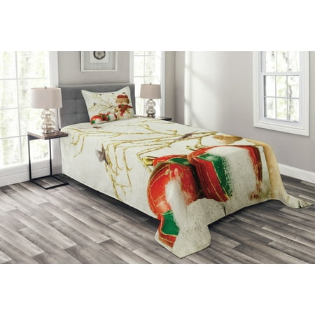 Holiday Quilt Sets Christmas Bedspread Set, Snowman with Hat and Festive Elements Colorful Jolly Holiday Theme Illustration, Decorative Quilted Coverlet Set with Pillow Shams Included, Multicolor, by Ambesonne ()