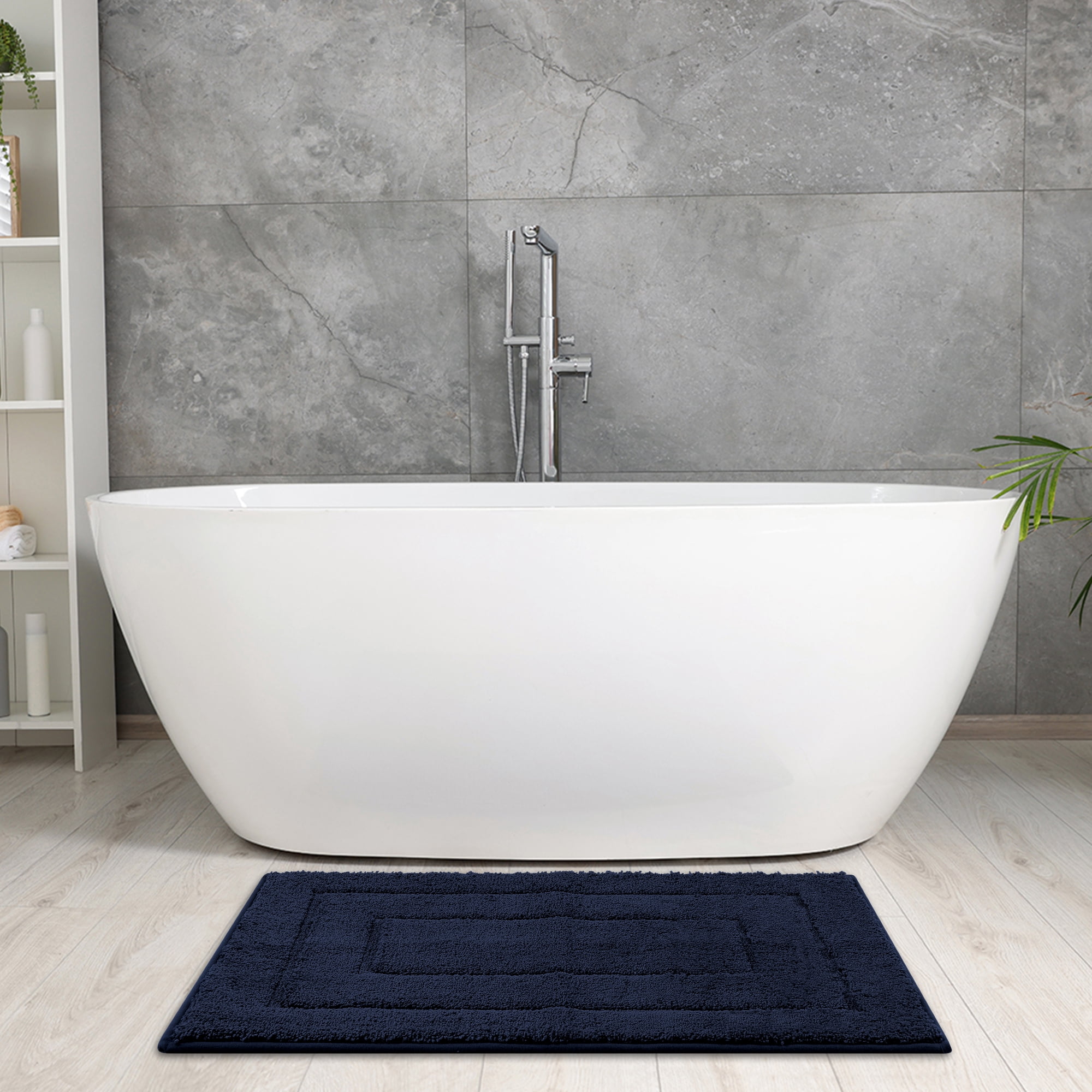 Unique Bargains Geometry Bathroom Rug Mat Soft Absorbent Non-Slip Comfortable Bath Rugs Dark Blue 20" x 32"