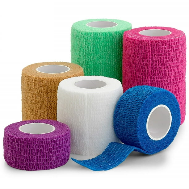 6 Pack, Self Adherent Cohesive Tape - 1 2 3 x 5 Yards Combo Pack, Self  Adhesive Bandage Rolls & Sports Athletic Wrap for Ankle, Wrist, Sprains and