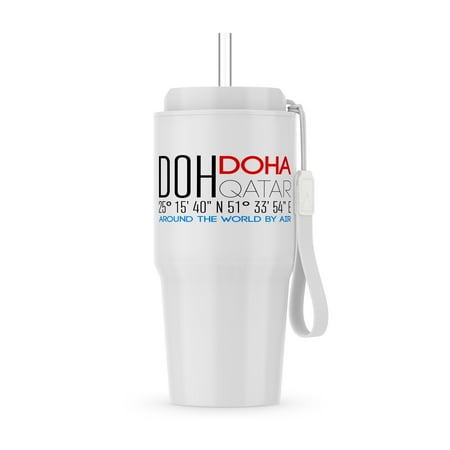 Stylish Text Doh Doha, Qatar, Coordinates. Around The World By Air, 20oz Tumbler