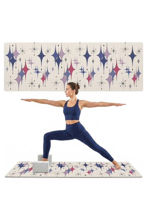 Yoga Mat Lavender Purple Pink Diamond Yoga Mats with Strap & Shortage Bag Non Slip Workout Mats Absorbent Cushion Pad Modern Geometric Mid Century Linen Exercise Mat for Yoga Pilates Gym 68"x24"