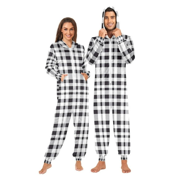 joogoo Buffalo Checkered Grid Unisex Adults Onesies Pajamas Jumpsuits L