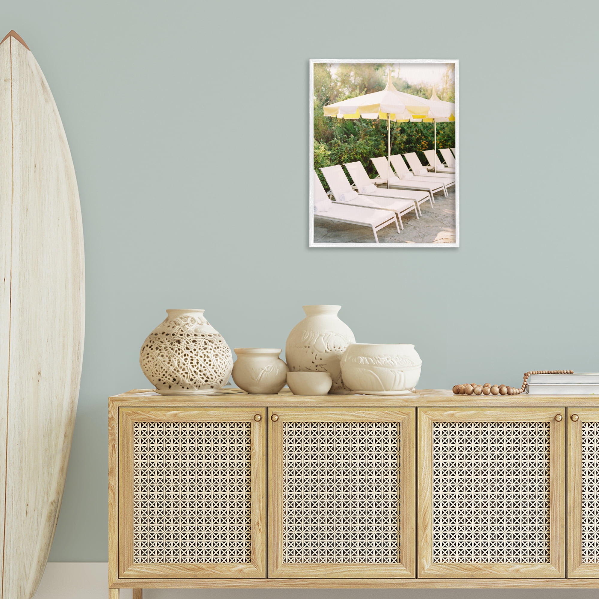 Stupell Industries Summer Pool Chairs Landscape Photography White Framed Art Print Wall Art, 24 x 30