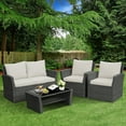 thumbnail image 3 of Patiojoy 4-Piece Rattan Wicker Patio Outdoor Furniture Sofa Set with Cushions & Tempered Glass Table, 3 of 10
