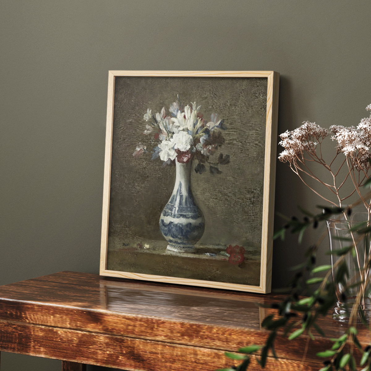 Vintage Floral Print LIV - 14in. x 11in. Vintage Framed Print in Natural Wood Frame