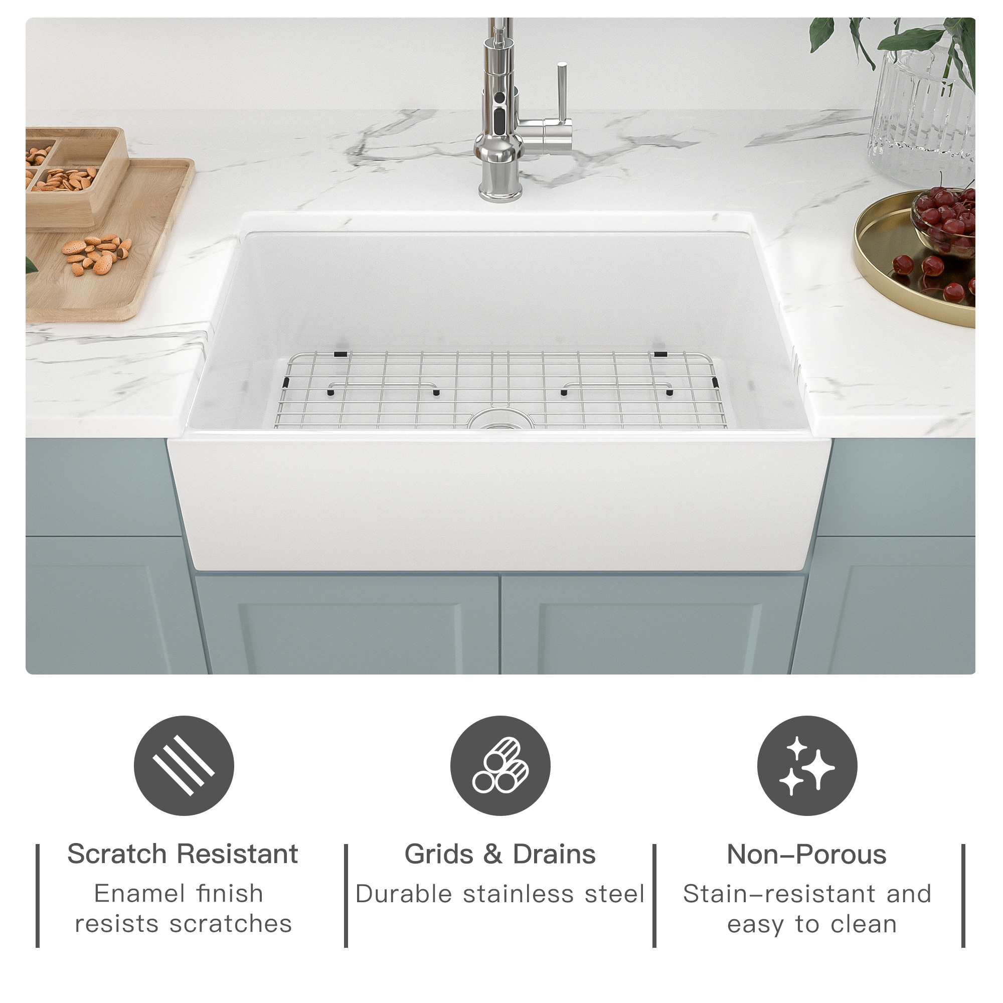 Farmhouse Sink Mocoloo 36" White Kitchen Fireclay Ceramic Porcelain Single Bowl Farmer Sink