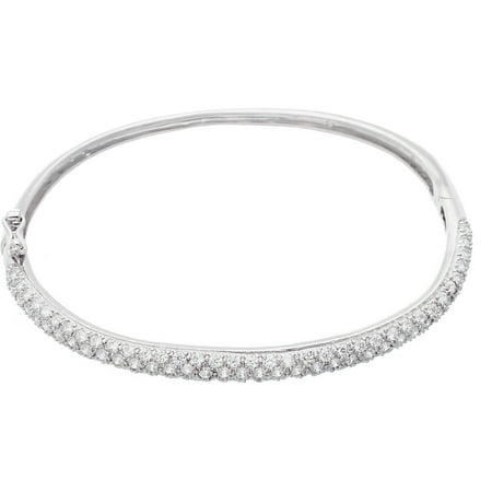 Lesa Michele Pave Cubic Zirconia Sterling Silver Fancy Hinge Oval Bangle