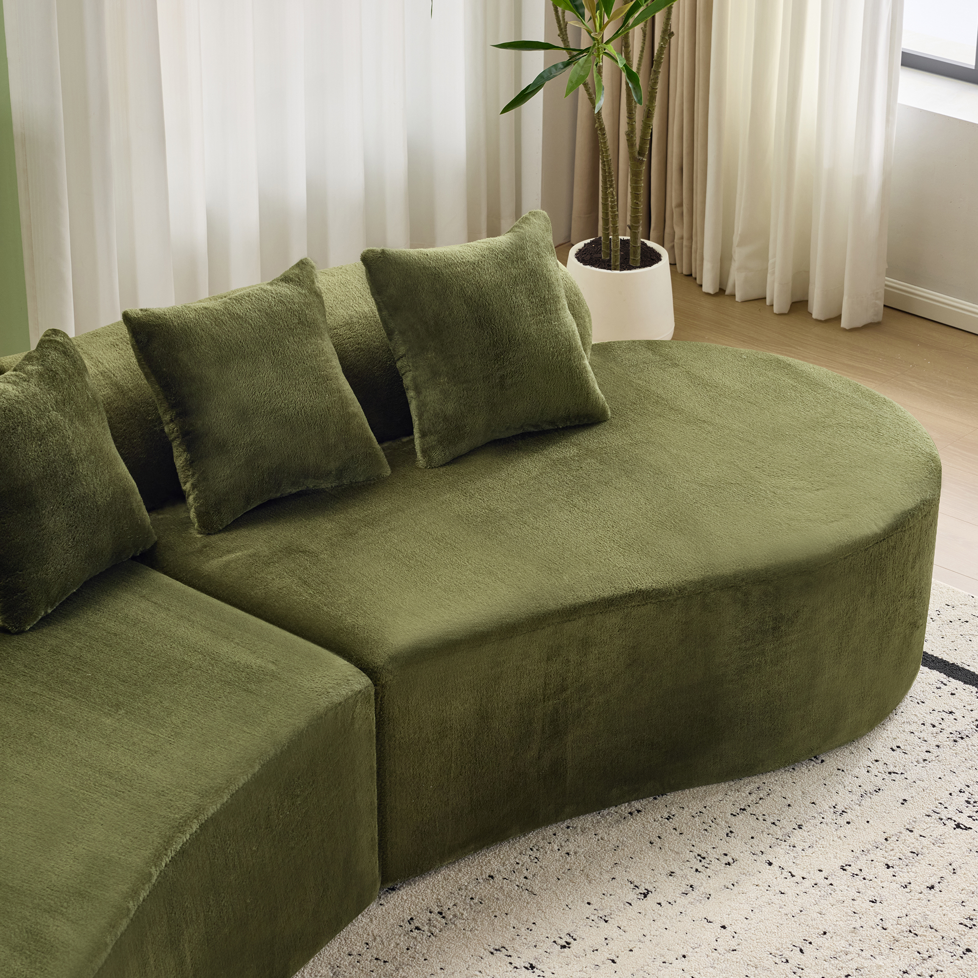 Modular Sofa, Green Curved Plush Sectional with Foam Spring Support, 111-Inch Multi-Seat Sleeper for Living Room and Small Spaces