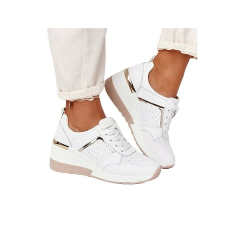 

Lacyhop Womens Casual Wedges Athletic Mules Lightweight Lace Up Sneakers White US 5