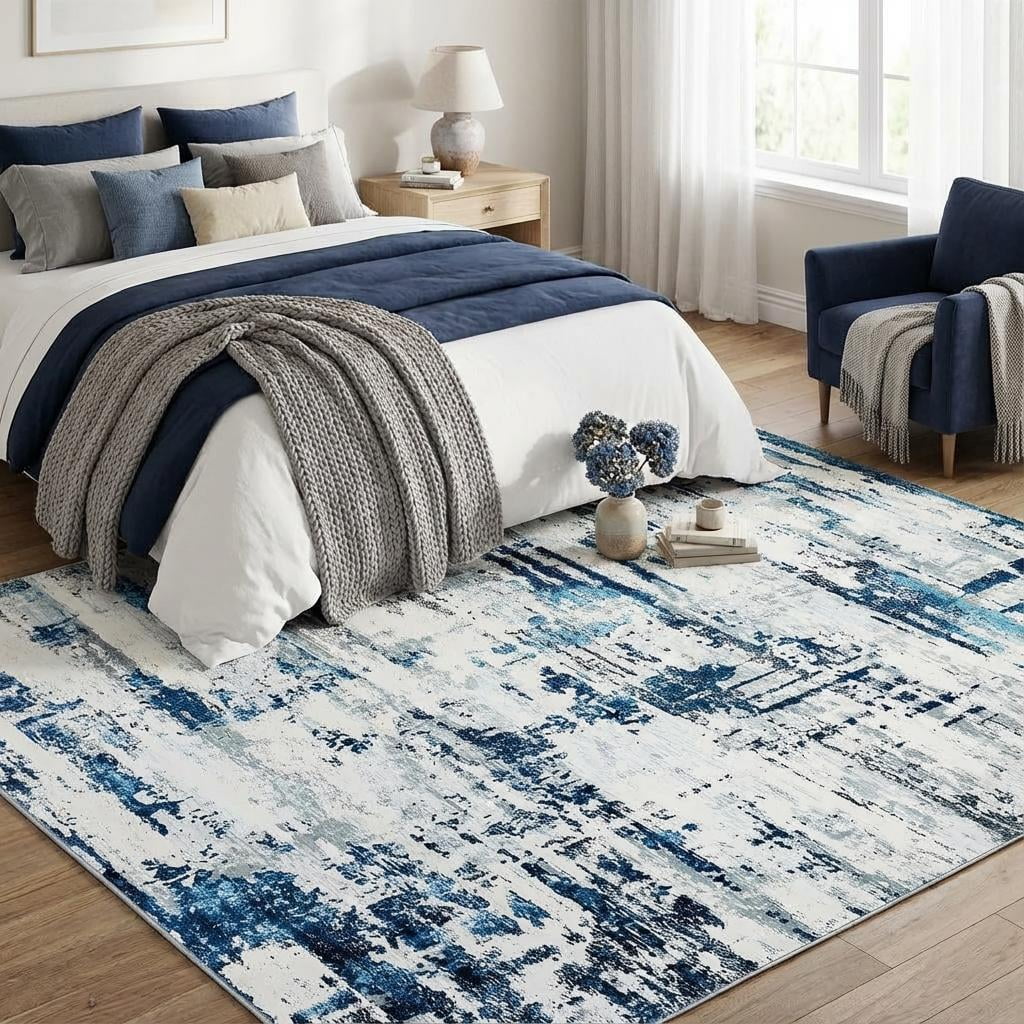 HOMERRY Area Rug 5' x 7' Modern Abstract Rug for Living Room Washable Soft Indoor Floor Carpet, Blue