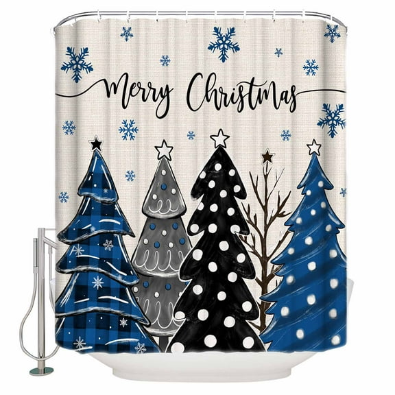 54x78 Inch Shower Curtain Decorative Navy Blue Black Christmas Tree Bathtub Bath Curtains Fabric Waterproof Bathroom Decor Xmas Tree Snowflake Rustic Small Stall Shower Curtain Set with 12 Hooks