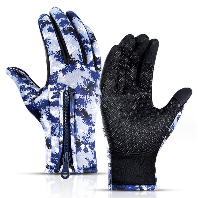 Winter Warm Gloves Compatible with Men and Women, with Windproof and Waterproof Features, Compatible with Work, Cycling, Driving(Camo Blue)