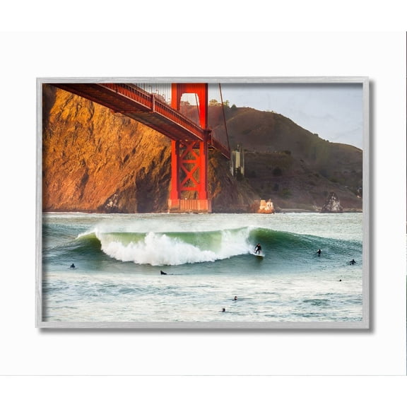 Stupell Industries Golden Gate Surfers California Coastal Sports Framed Wall Art Design by Dave Gordon, 11" x 14", Gray Framed