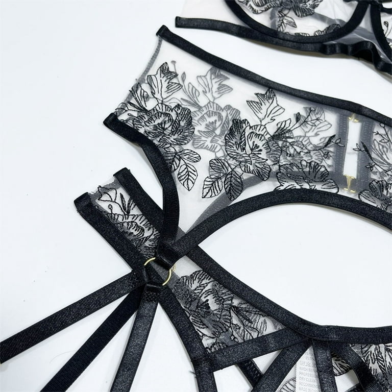 Hesxuno Lingerie for Women for Sex Women Exquisite Mesh Embroidery Lingerie  Bra+Briefs Set Babydoll Cut-Out Sleepwear