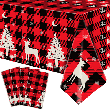 4 Pack Christmas Tablecloth Christmas Checkered Tablecloth Black and Red Checkered Tablecloth 51'' X 86'' Rectangle Black and Red Buffalo Plaid Table Cover for Christmas Decoration Party Supplies